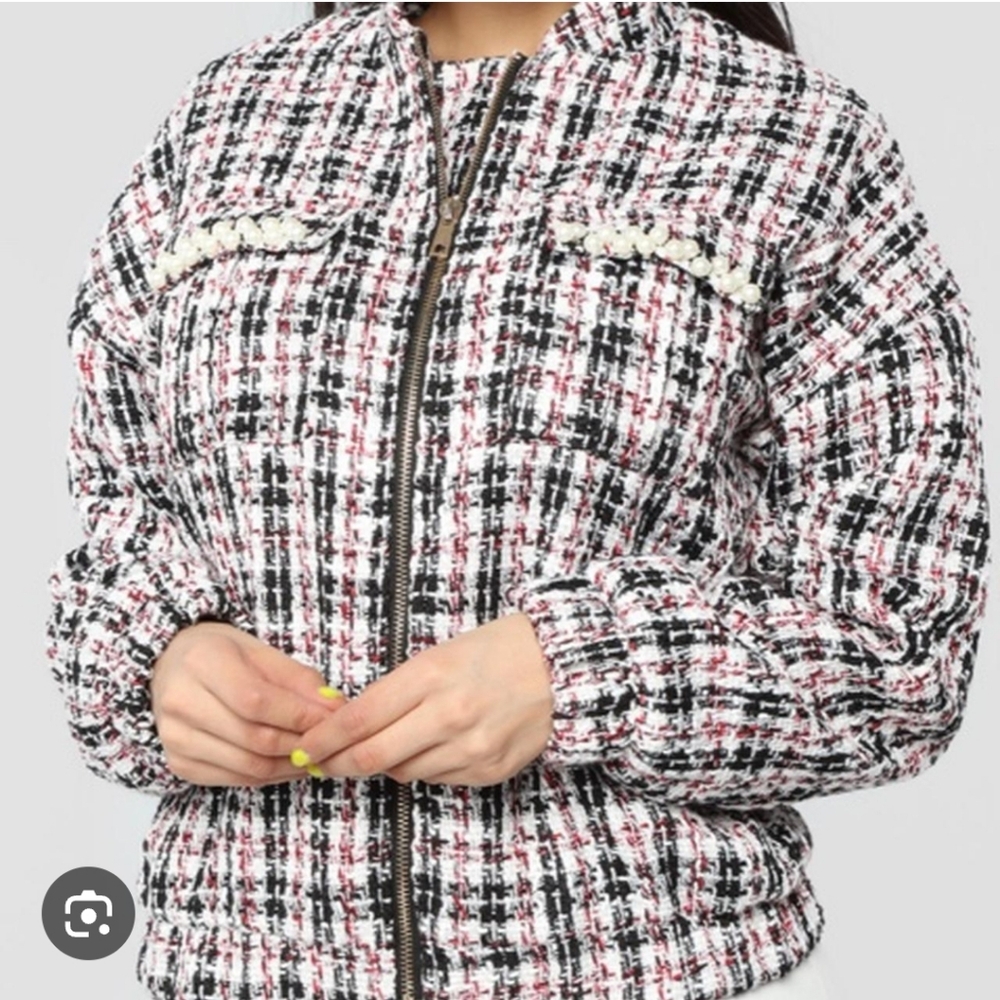 Fashion Nova Tweed Bomber Jacket